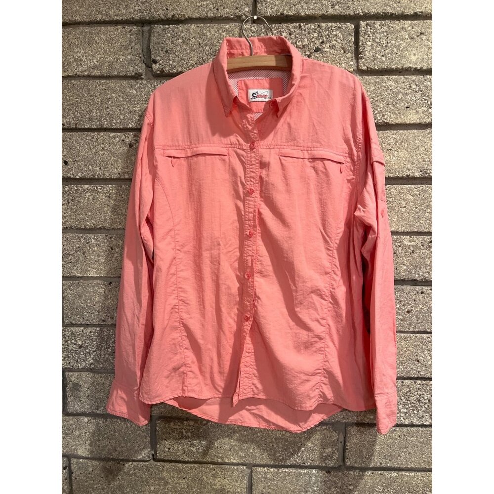 World Wide Sportsman Coral Button-Up Mens Fishing Shirt L Lightweight